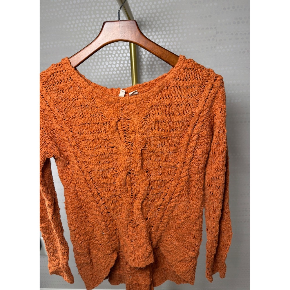 Moth Womens Cable Knit Openwork Sweater Rust Orange High Low Hem Small